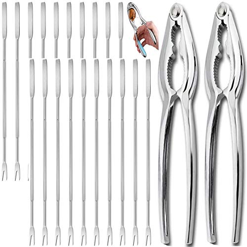 Biluer Herramientas de Mariscos, 20PCS Tenedores de Mariscos Utensilios para Marisco y 2PCS Cascanueces Pinzas de Nuez Abrelatas de Nuez para Langosta/Cangrejo/Nuez/Mariscos