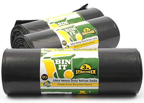 BIN IT Bolsas Basura Grande| Bolsa Basura 120l| Soportan hasta 80 Kg | 1 Rollo de 10 Bolsas de Basura 60μm 80 x 100 cm | Perfectas para Jardín, Hogar, Oficina, Cocina, Bricolaje y Más