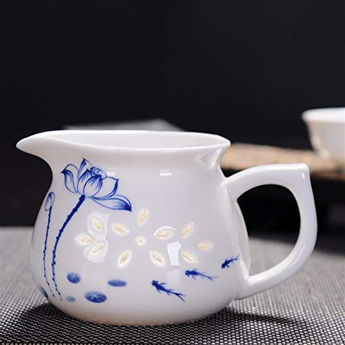 Bin Zhang Delicado Azul y Blanco Taza Justo Creativa división de té de cerámica de té al mar Canales Huecos Transparentes con Accesorios (Color : Linglong Lotus)