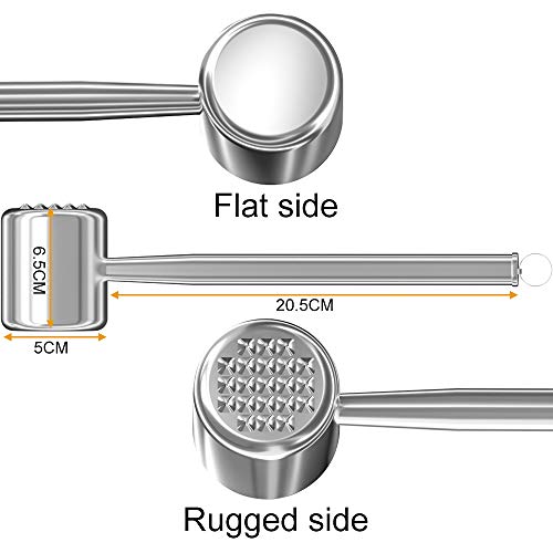 Binken Martillo Ablandador de Carne, Acero Inoxidable, Ablandador de Carne, Mazo de Doble Cara para Bistec, Pollo, Pescado, Cerdo, Buen Agarre, Herramienta de Cocina de Metal