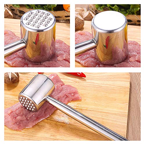 Binken Martillo Ablandador de Carne, Acero Inoxidable, Ablandador de Carne, Mazo de Doble Cara para Bistec, Pollo, Pescado, Cerdo, Buen Agarre, Herramienta de Cocina de Metal