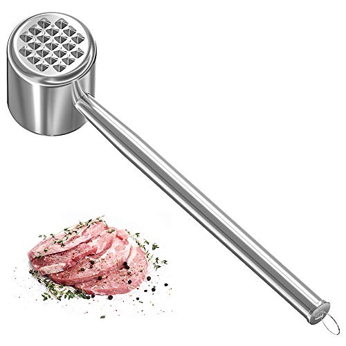 Binken Martillo Ablandador de Carne, Acero Inoxidable, Ablandador de Carne, Mazo de Doble Cara para Bistec, Pollo, Pescado, Cerdo, Buen Agarre, Herramienta de Cocina de Metal