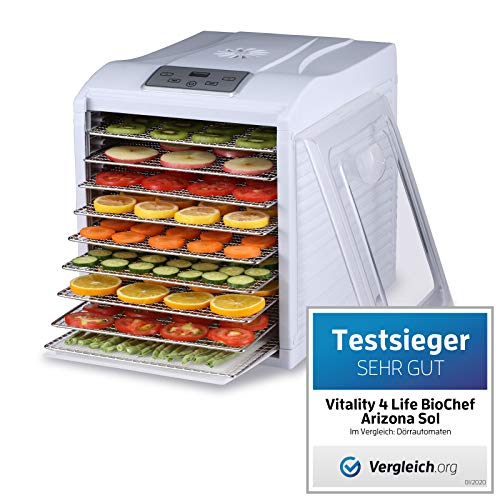 Bio Chef Deshidratador de Alimentos Arizona Sol 9 bandejas – 700W, Temporizador 19.5h, Temperatura 35-70º, Bandejas Acero Inoxidable, BPA Free, Garantía 3 años (Blanco)