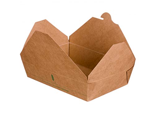 bio3 Contenedores Desechables para Llevar 100% Biodegradable y Compostable, Cajas Take Away, 21x16x5 cm, Paquete 25 Piezas, Capacidad 1480 ml