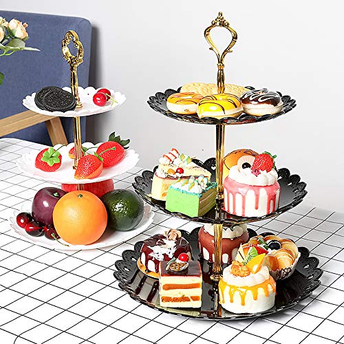 BIOBEY Soporte de Frutas de Postre de 3 Capas + Soporte de Pastel Herramienta de Exhibición de Frutas Y Verduras de Postre de Diseño Hueco Independiente