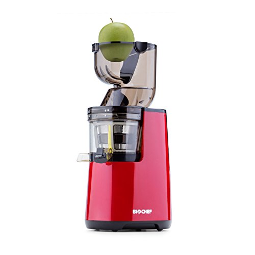 BioChef Atlas Whole Slow Juicer - extractor de zumos COLD PRESS, licuadora en frío ¡Exprime frutas enteras como manzanas, naranjas, zanahorias y remolachas! (Blanco) (Rojo)