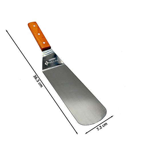 Bioexcel Juego de 5 Espátulas de Plancha de Acero Inoxidable de Metal de Grado Profesional Rascador Chopper Espátula Perforada Para Cocinar Pizza Sartén Para Freír con Asas de Madera Para Asador de Madera Parrilla Plana Superior