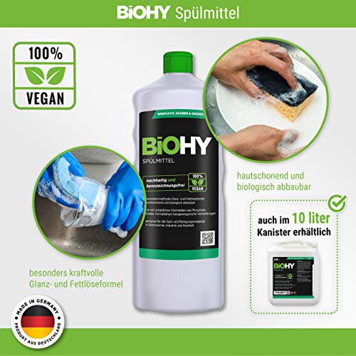 BiOHY Lavavajillas a mano (Bote de 10 litros) | Libre de fosfatos | libre de químicos dañinos y biodegradables | Adecuado para la restauración, la industria y el hogar (Spülmittel)