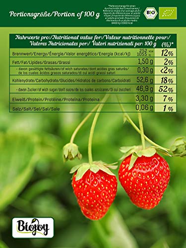 Biojoy Fresas deshidratadas BIO, endulzadas con un poco de zumo concentrado de manzana orgánico (0,5 kg)