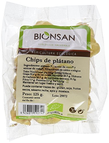 Bionsan Chips de Plátano Deshidratado Ecológicos - 6 Bolsas de 125 gr - Total: 750 gr