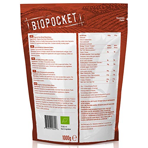 Biopocket - Dátiles ecológicos secos sin hueso, 1 kg