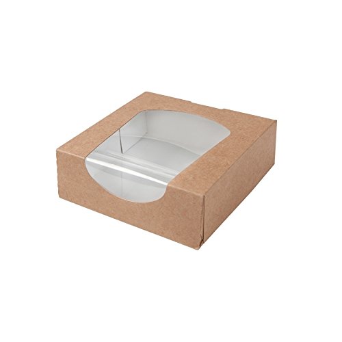 BIOZOYG Caja para pastelería Color marrón 600ml I Embalaje compostables Regalo cartón con Ventana de visualización de PLA I Patisserie Caja Torta pequeña I 250x Cajas de Regalo 11.8 x 11.8 x4cm