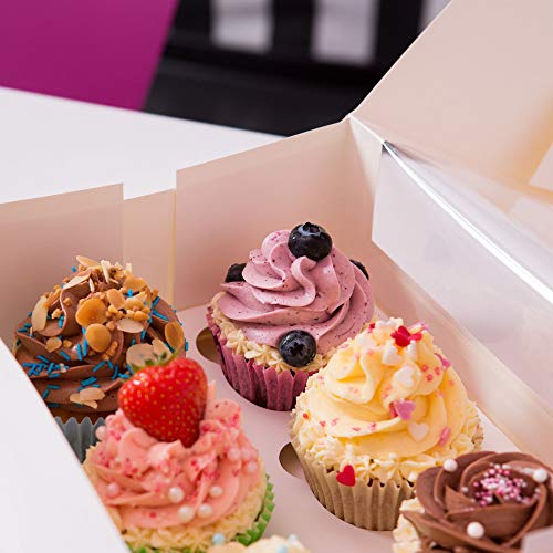 BIOZOYG Cajas para 12 Magdalenas, Cupcake Muffin con Inserto y Ventana de visión Grande I 25 Pieza de Cajas para pastelería Cajas de Regalo Bio Caja Blanca para Llevar Caja de cartón Biodegradable