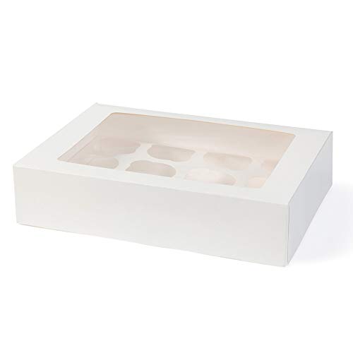 BIOZOYG Cajas para 12 Magdalenas, Cupcake Muffin con Inserto y Ventana de visión Grande I 25 Pieza de Cajas para pastelería Cajas de Regalo Bio Caja Blanca para Llevar Caja de cartón Biodegradable