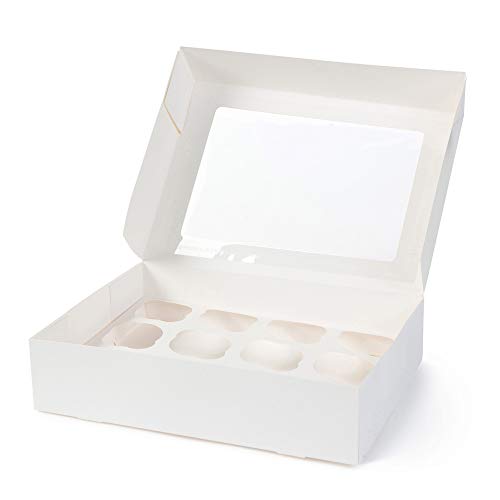 BIOZOYG Cajas para 12 Magdalenas, Cupcake Muffin con Inserto y Ventana de visión Grande I 25 Pieza de Cajas para pastelería Cajas de Regalo Bio Caja Blanca para Llevar Caja de cartón Biodegradable