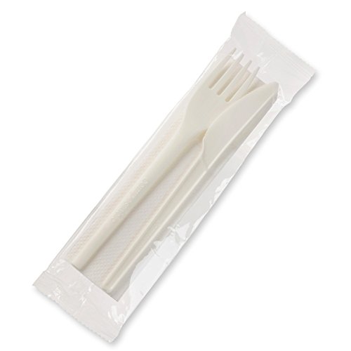 BIOZOYG Cubiertos plástico orgánico Reutilizables Estable Set de Cubiertos Tenedor, Cuchillo y Servilleta I compostables CPLA Cubiertos Biodegradable I 250x Tenedor y Cuchillo plástico con servilleta