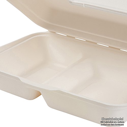 BIOZOYG Cuenco orgánico desechable Biodegradable de bagazo de caña de azúca r650ml I Caja Almuerzo 2 divisiones con Tapa I 500 Cuencos Rectangular para menú 16x24cm Blanco