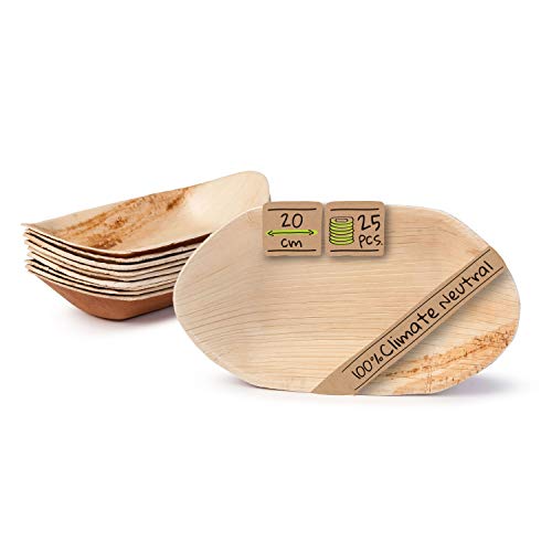 BIOZOYG Palmware - Cuenco Hoja de Palma para Aperitivos I vajilla desechable Biodegradable y compostable I Cuencos para Servir Salsa Aperitivos y mas I 25 Piezas Cuenco Fiesta Tipo Barco 20 cm