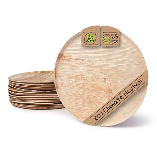 BIOZOYG Palmware - Plato Pizza desechable Hecho de Hojas de Palma Vajilla Desechable Fiesta I 25 x Plato Redondo Plano 25 cm con Borde I vajilla de Hoja de Palma Biodegradable y compostable