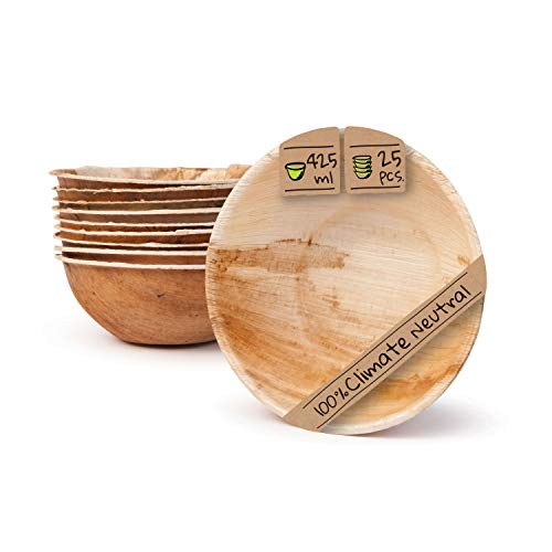 BIOZOYG Palmware - Vajillas Desechables ecológicas Hechas de Hojas de Palma I 25 Piezas oja de Palma tazón Redondo 425ml ø15cm I ensaladera tazón - tazón de Sopa - tazón de Aperitivos