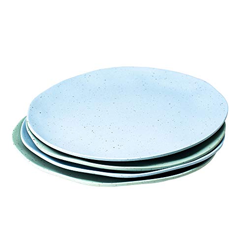 BIOZOYG Set 4to Platos Planos bambú orgánico diseño Natural y Color Gris Petróleo I Redondos Ø 21,5 cm I Vajilla Melamina Ecológica bambú Set Camping Platos Melamina Plato para Pastel