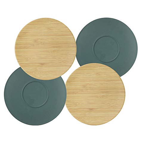 BIOZOYG Set 4to Platos Planos bambú orgánico diseño Natural y Color Gris Petróleo I Redondos Ø 21,5 cm I Vajilla Melamina Ecológica bambú Set Camping Platos Melamina Plato para Pastel