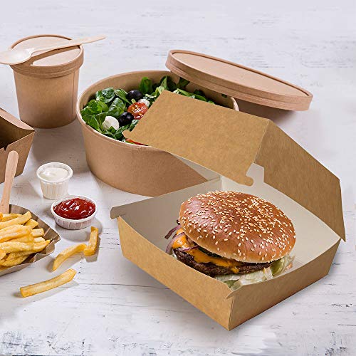 BIOZOYG Take Away Burger Box I 100 Cajas de Hamburguesas con Tapa abatible de cartón de Fibra Fresca I Envase de Hamburguesas Resistente a la Grasa marrón-Blanco 14,5 x 14,5 x 8 cm I reciclable