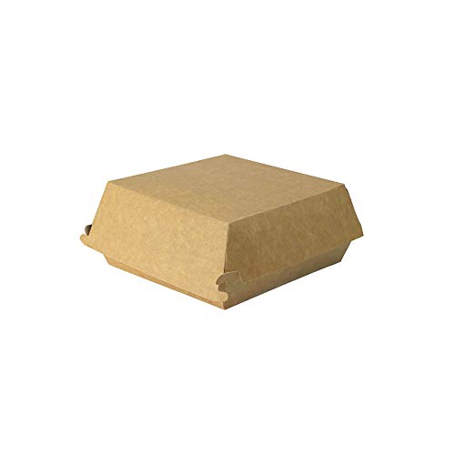 BIOZOYG Take Away Burger Box I 400 Cajas de Hamburguesas con Tapa abatible de cartón de Fibra Fresca I Envase de Hamburguesas Resistente a la Grasa marrón-Blanco 14,5 x 14,5 x 8 cm I reciclable