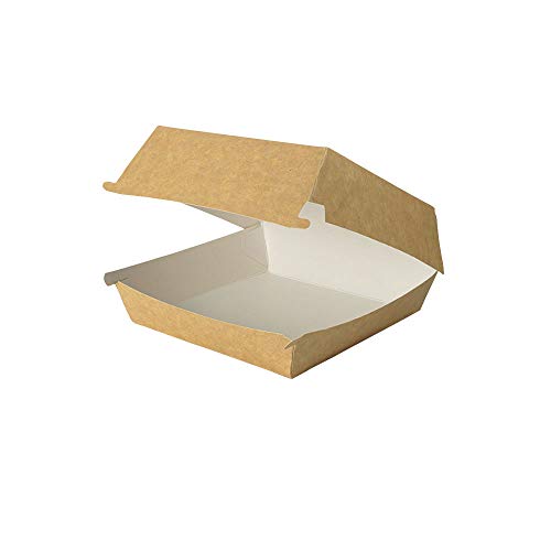 BIOZOYG Take Away Burger Box I 400 Cajas de Hamburguesas con Tapa abatible de cartón de Fibra Fresca I Envase de Hamburguesas Resistente a la Grasa marrón-Blanco 14,5 x 14,5 x 8 cm I reciclable