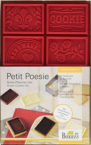 BIRKMANN Petit Poesie - Juego para galletas de mantequilla (1 cortador de galletas hecho de acero inoxidable y 1 lámina de silicona con 6 diferentes motivos decorativos)