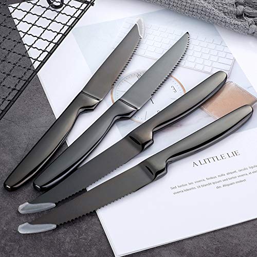 Bisda Acero Inoxidable Negro Nitidez Carne Cuchillo, 6 Piezas 18/0 Elegante Diseño Vajilla Cuchillo con Alto Pulidor de Espejo, Lavavajillas Seguro