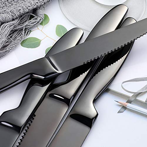 Bisda Acero Inoxidable Negro Nitidez Carne Cuchillo, 6 Piezas 18/0 Elegante Diseño Vajilla Cuchillo con Alto Pulidor de Espejo, Lavavajillas Seguro