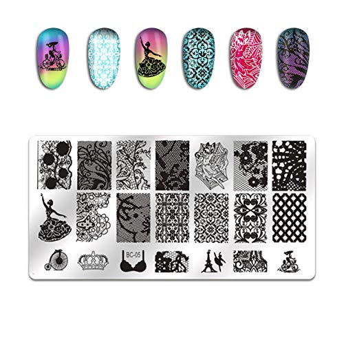 Biutee 5 pcs Placas Estampacion Uñas de Acero Inoxidable Nail Art Estampador de Uñas Profesional + 1 Sello de Silicona