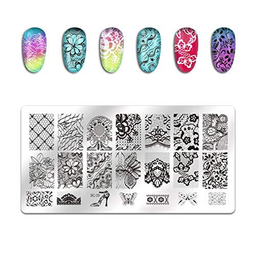 Biutee 5 pcs Placas Estampacion Uñas de Acero Inoxidable Nail Art Estampador de Uñas Profesional + 1 Sello de Silicona