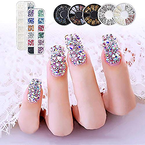 Biutee Nail Art 7 Cajas Diamantes Decoracion para Uñas Kit Piedras Decorativas con 1pcs Selector y 1pcs Lápiz de Recogida