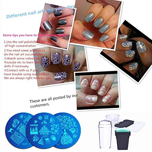 Biutee Nail Art Stamping 15pcs Placas Estampacion Uñas para Manicura +1pcs Sello de Silicona +2 pcs Rascador +1 pcs Bolsa para Placas（Color al azar）