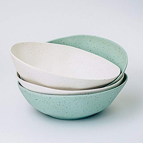 BIZOYG Cuenco Cereal de bambú orgánico 4-Set 2X Marfil 2X Gris Petróleo 16 x 6 cm de Redondo 500 ml I Vajilla ecologica bambú Tazón Decorativo de Madera Cuenco ensaladera tazón