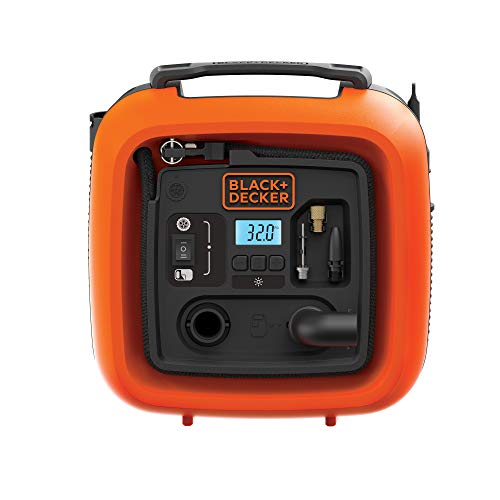 Black+Decker 11.0 Bomba de Aire Compresor/Bar/12 V, 160psi, para neumáticos, Pelotas, sillas de Ruedas, etc, con 2 Modos de Funcionamiento y AbPUMP de Modo, asi400, 0 W, 12 V