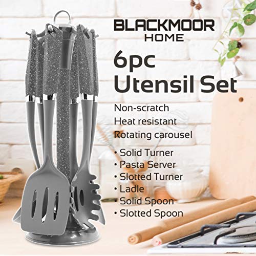 Blackmoor 66789 Juego 6 Piezas Home 66779 | Antirayaduras y Resistentes al Calor | Plástico sin BPA | Dispensador de Utensilios de Cocina Que Ahorra Espacio, Vibrante y Moderno | Gris