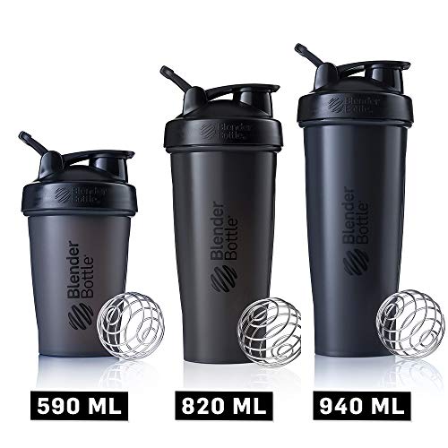 BlenderBottle Classic Loop - Botella Mezcladora de Batidos de proteínas con batidor Blenderball, Negro, 940ml