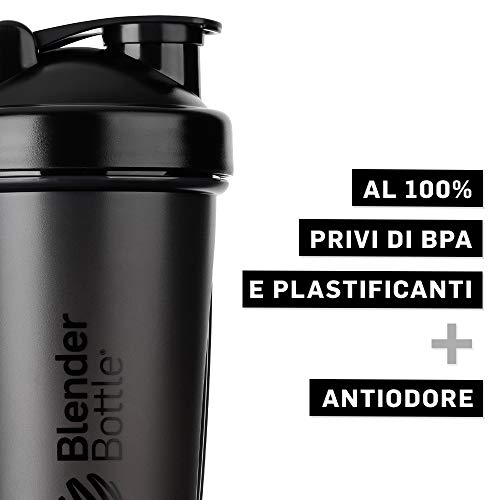 BlenderBottle Classic Loop - Botella Mezcladora de Batidos de proteínas con batidor Blenderball, Negro, 940ml