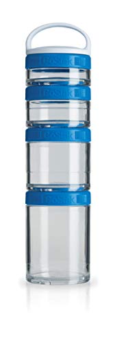 BlenderBottle GoStak Starter 4Pak, Contenedor de suplementos alimenticios con asa, cyan, Pak de 4 (150ml,100ml,60ml y 40ml)