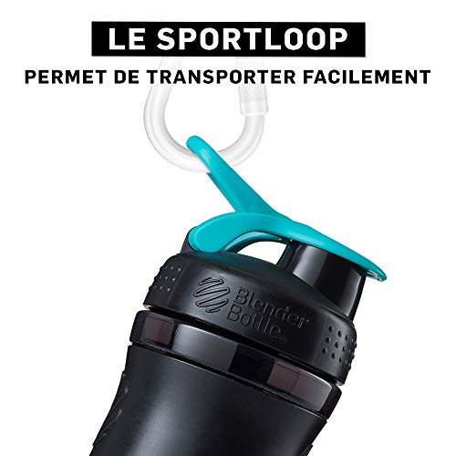 BlenderBottle Sportmixer Botella de agua | Botella mezcladora de batidos de proteínas | con batidor Blenderball | libre de BPA | Tritan| 590ml - negro/teal