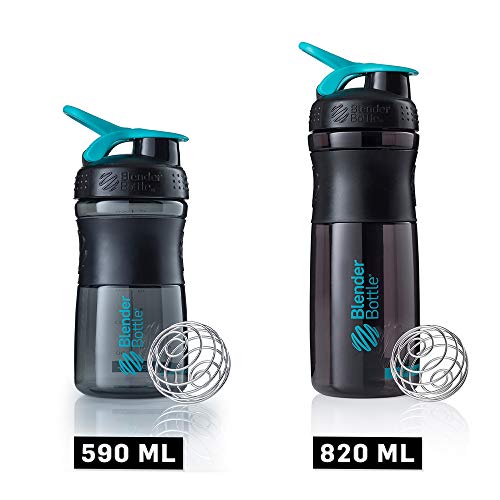 BlenderBottle Sportmixer Botella de agua | Botella mezcladora de batidos de proteínas | con batidor Blenderball | libre de BPA | Tritan| 590ml - negro/teal