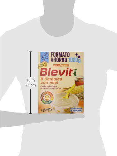 Blevit Plus 8 Cereales Miel, 1 unidad 1000 gr. A partir de los 5 meses, contiene gluten.