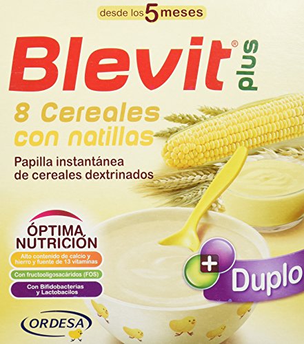 Blevit Plus Duplo 8 Cereales con Natilla, 1 unidad 600 gr. A partir de los 5 meses.