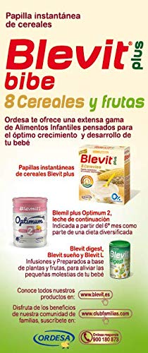 Blevit Plus Papilla 8 Cereales y Fruta Para Biberón, 1 unidad 600 gr. A partir de los 5 meses.