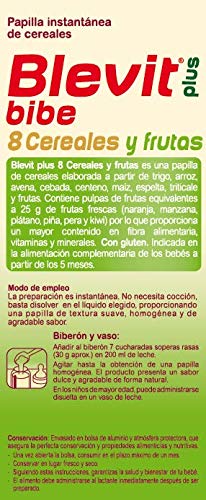 Blevit Plus Papilla 8 Cereales y Fruta Para Biberón, 1 unidad 600 gr. A partir de los 5 meses.