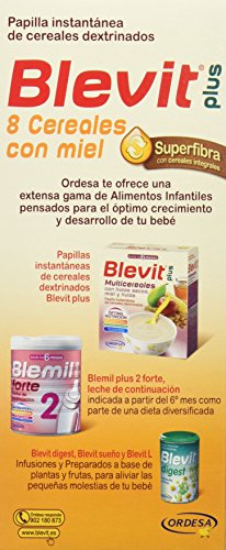 Blevit Plus Superfibra 8 Cereales con Miel, 1 unidad 600 gr. A  partir de los 5 meses.