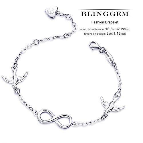 BlingGem Infinito Palomas de La Paz Plata Sterlina 925 Blanco Oro Plateado Pulsera Regalo de Joyería para Día de la Madre